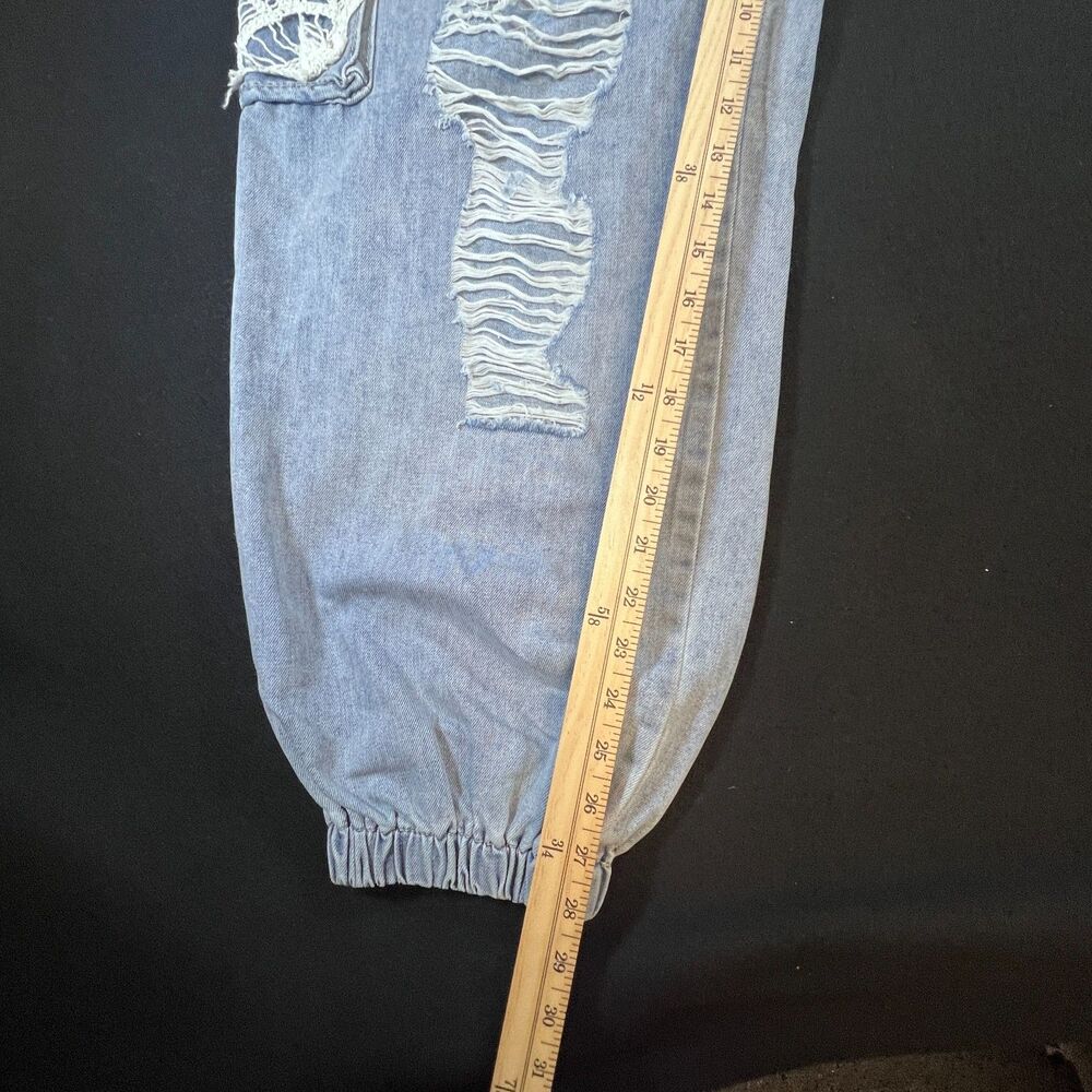 POL Boho Distressed Crochet Patchwork Denim Joggers Large - Picture 6 of 7